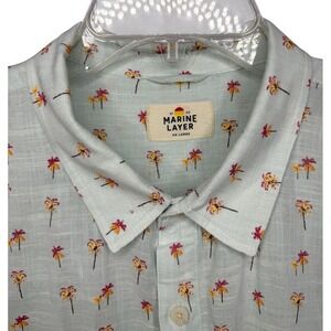 Marine Layer Mens XXL Blue Palm Tree All Over Print Short Sleeve Button Up Shirt